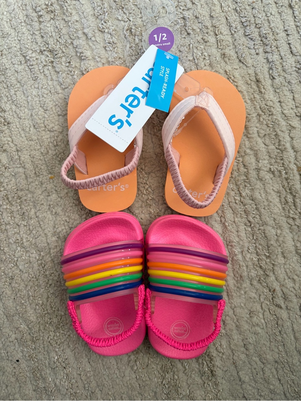 Carter's Pink Rainbow Slides and Coral Flip-Flop Set
